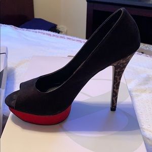 Red platform with animal print heel